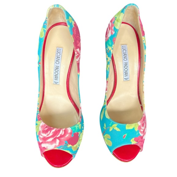 🎉Great Condition LUCIANO PADOVAN Luxury Floral Peep-Toe Heels size EU 37 (US 7) - Picture 2 of 11